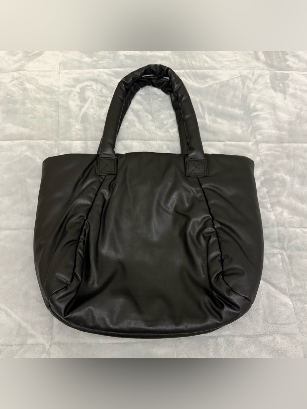 H&M Black Faux Leather Puffer Padded Tote Bag - Sleek Everyday Shoulder Bag